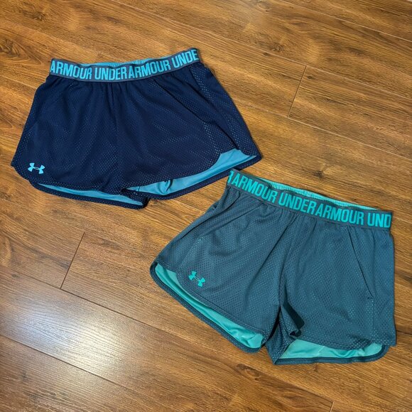 UA Under Armour 2 Pairs Mesh Lined Shorts Blue Green S Small SEE LISTING DESCRIP - Picture 1 of 11
